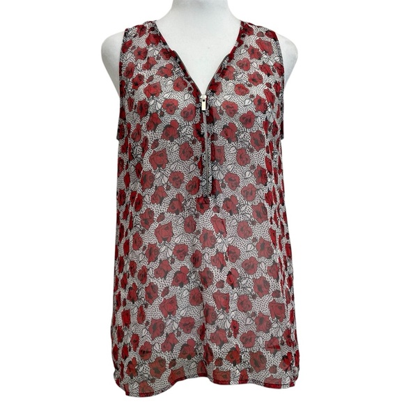 The Kooples Tops - The Kooples Rose Printed Front Zip Sleeveless Blouse